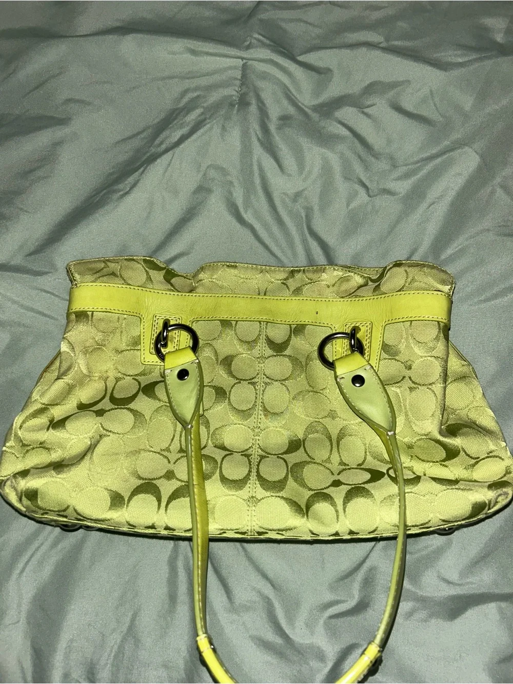 Coach Signature Canvas Shoulder Tote in Lime